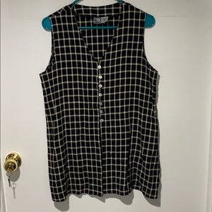 Sleeveless Checkered Plaid Long Blouse Top